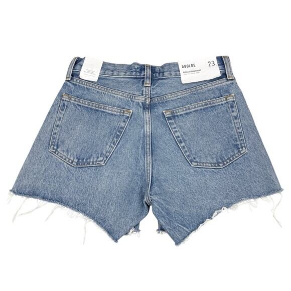 NWT AGOLDE Parker Long Mid Rise Cut-Off Denim Shorts Size 23 Fairway - Picture 10 of 11